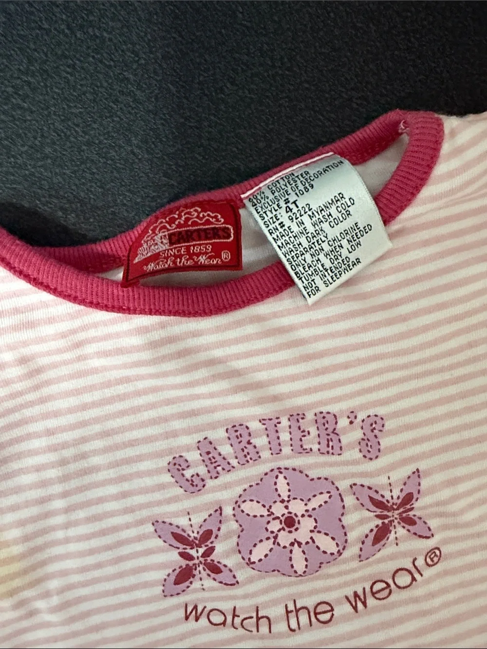 Carter's Pink & White Striped Tee with Floral 90’s